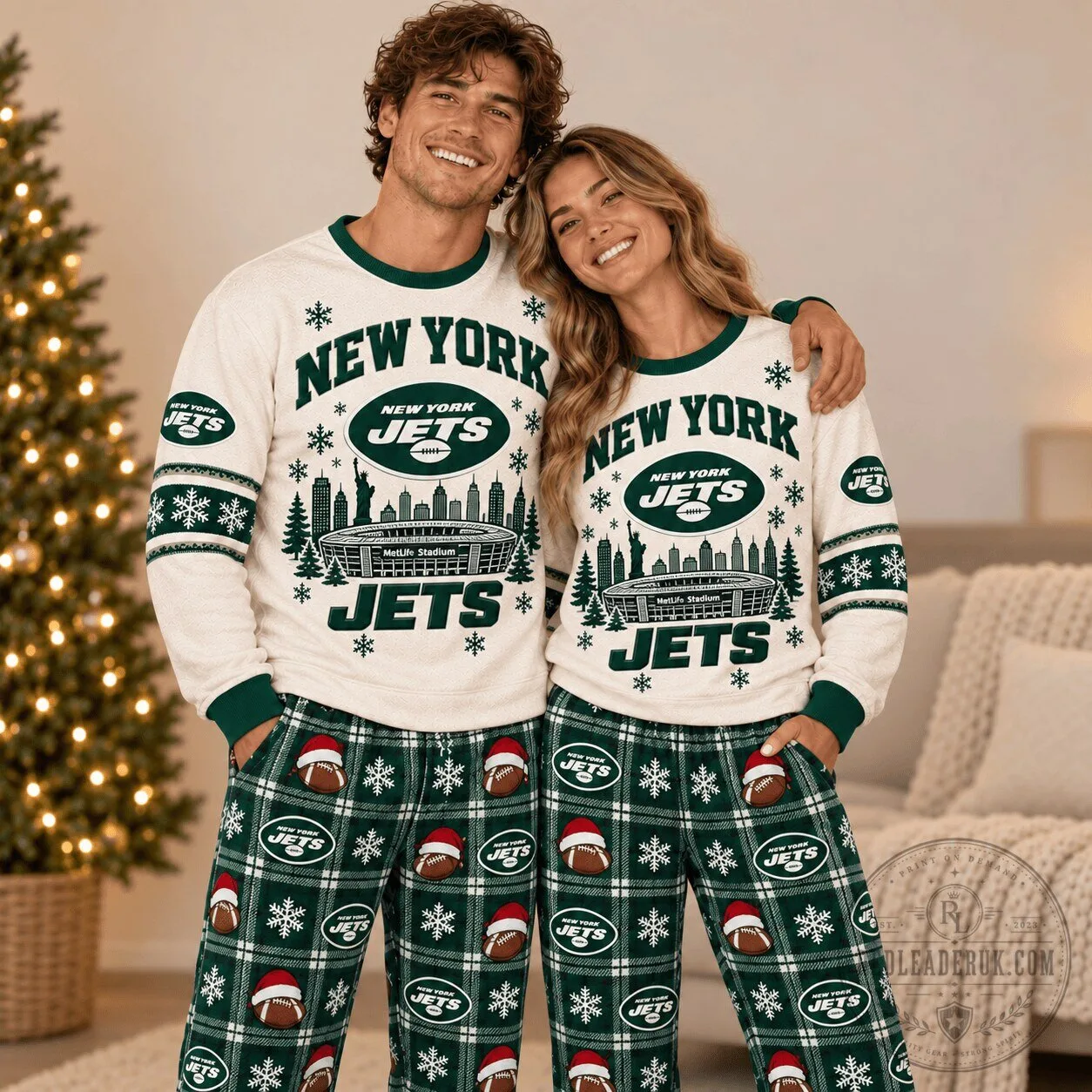 New York Jets Ugly Christmas Sweater Pajamas Set for Men and Women