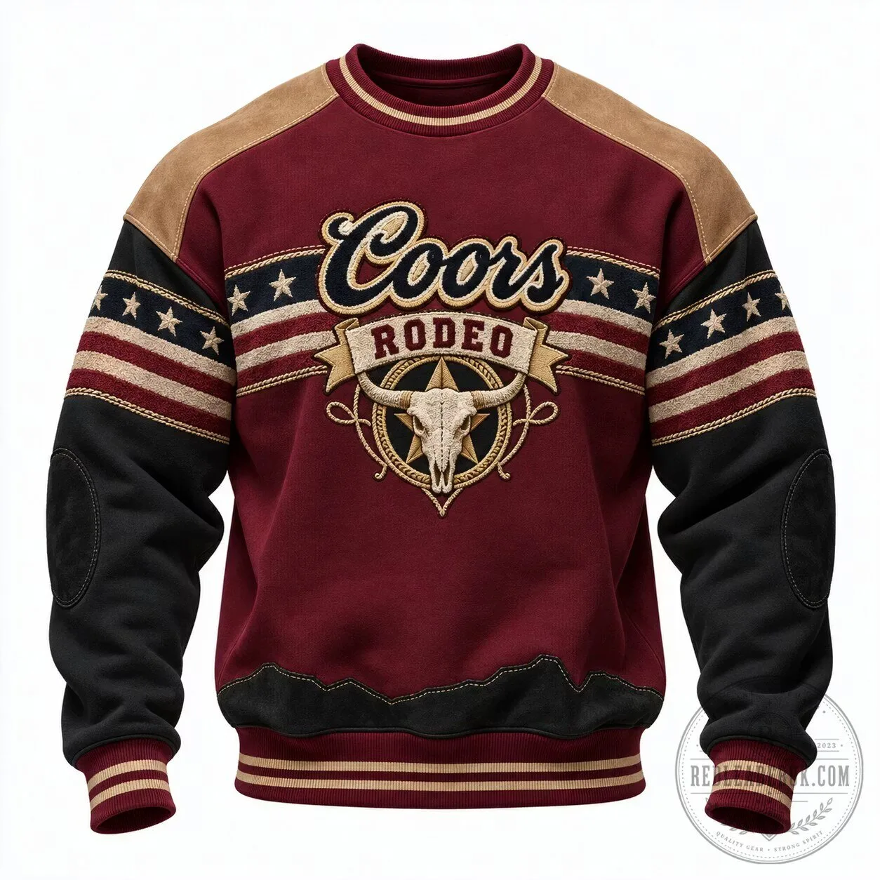 Coors Rodeo Western Cowboy Bull Skull Crewneck Sweatshirt