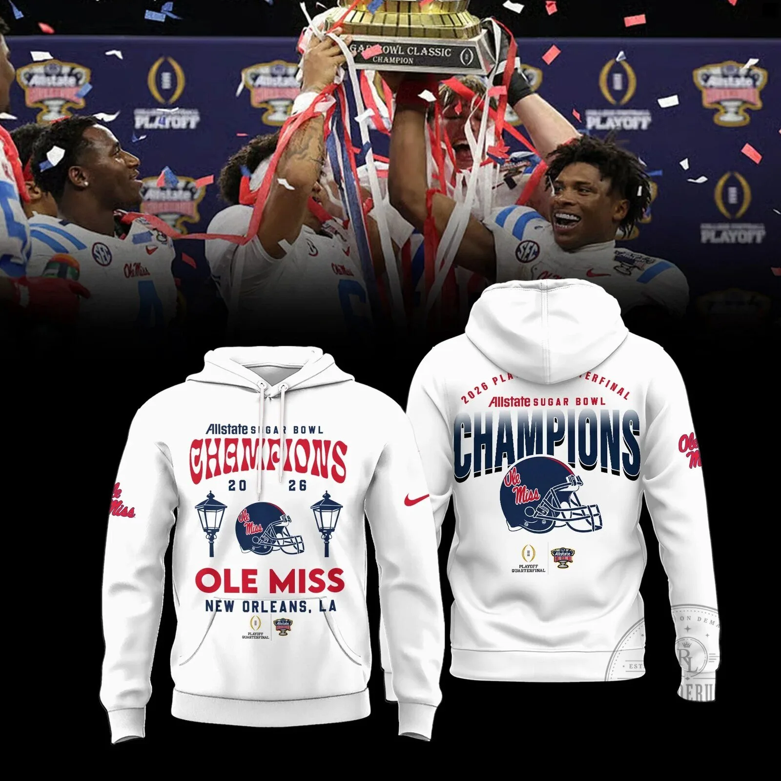 Ole Miss Rebels 2026 Allstate Sugar Bowl Champions White Hoodie