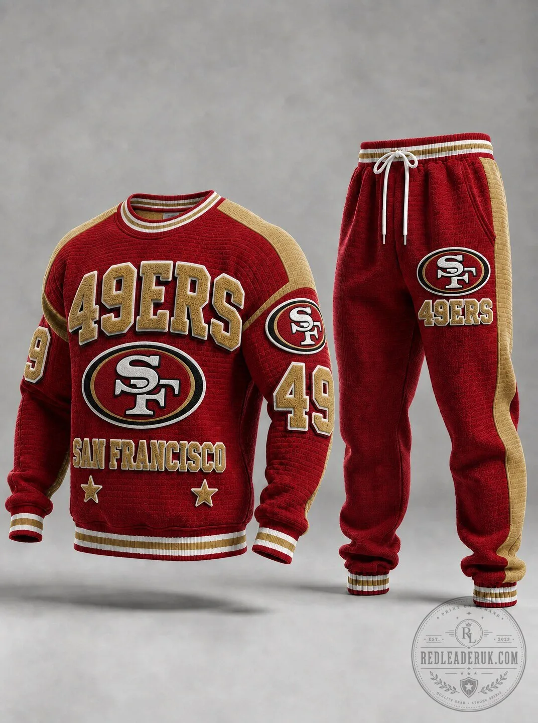 San Francisco 49ers Football Team Red Gold Crewneck Sweatshirt and Sweatpants Set