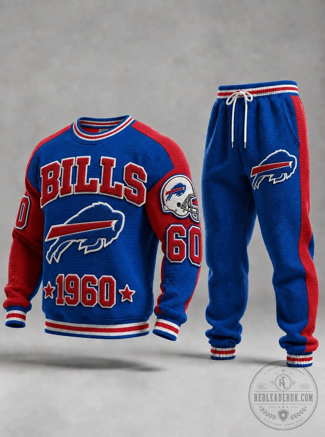 Buffalo Bills Football Team Blue and Red Crewneck Sweatshirt and Sweatpants Set