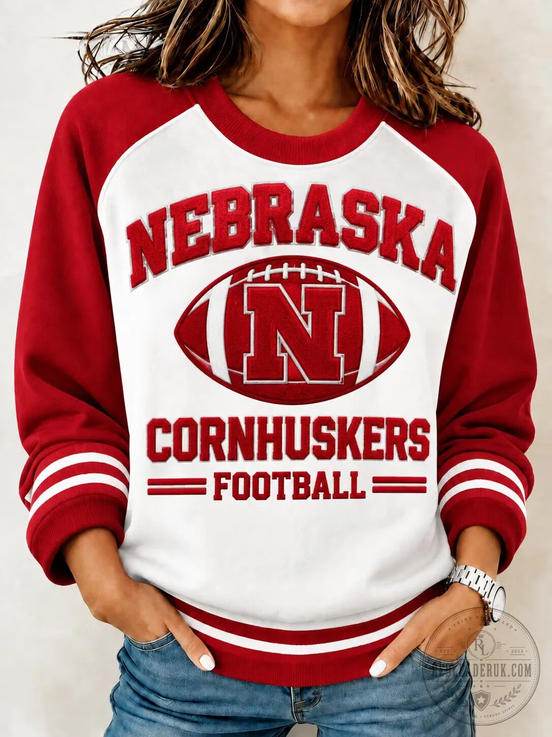 Nebraska Cornhuskers Football Team White and Red Crewneck Sweatshirt