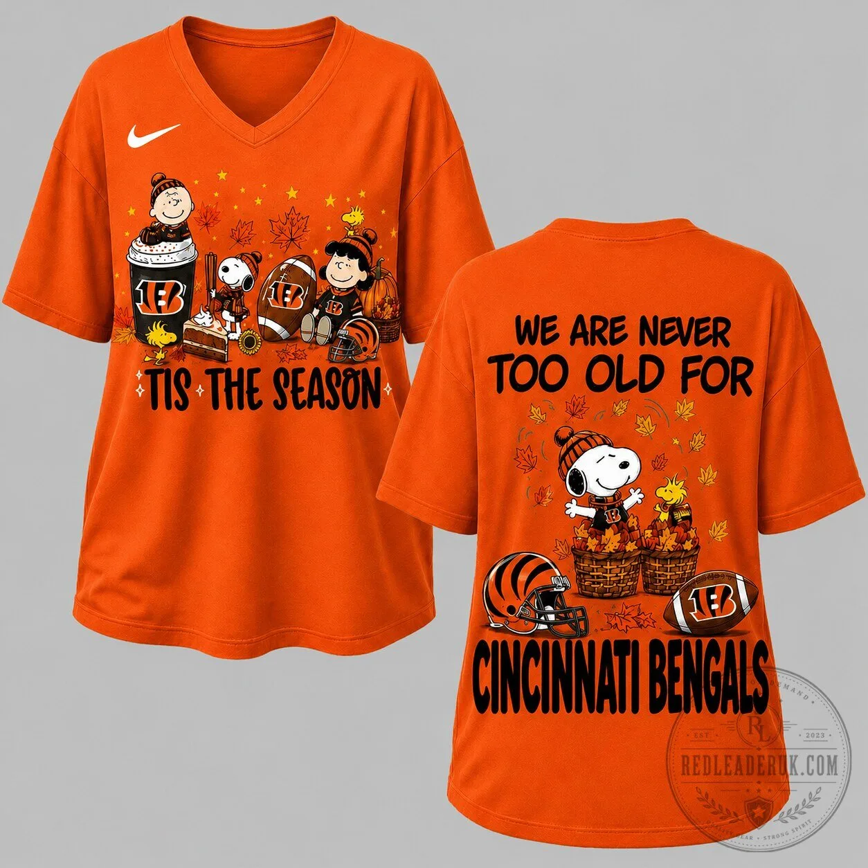 Cincinnati Football Bengals Snoopy Tis The Season Autumn Leaves T-Shirt