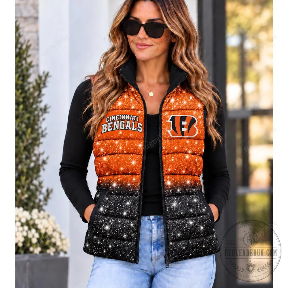 Cincinnati Bengals Glitter Sparkle Ombre Puffer Vest