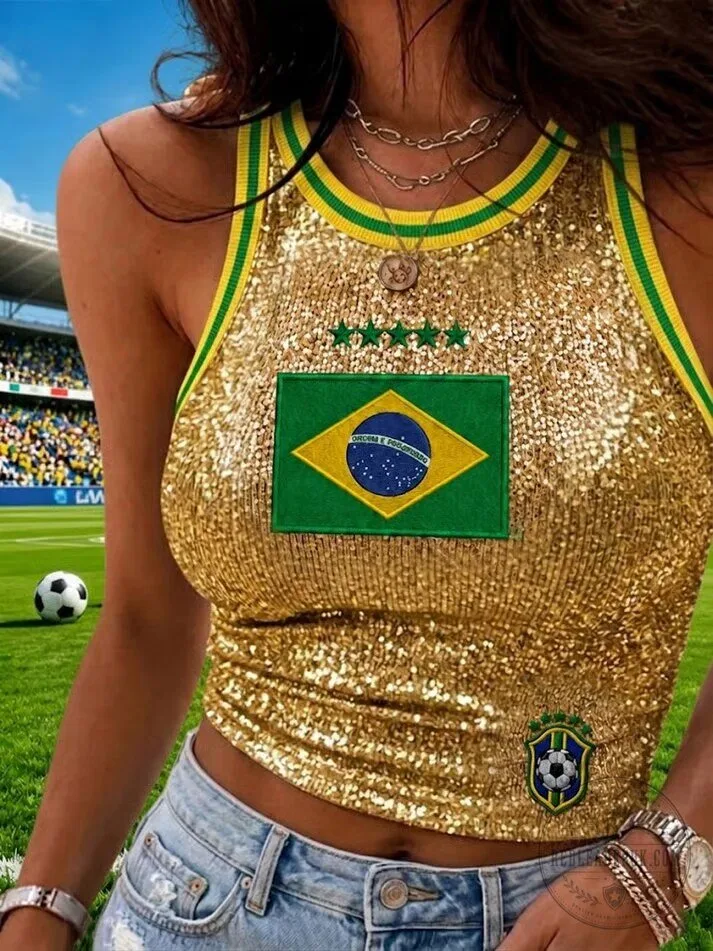 Brazil National Football Team Gold Sequin Women's Tank Top