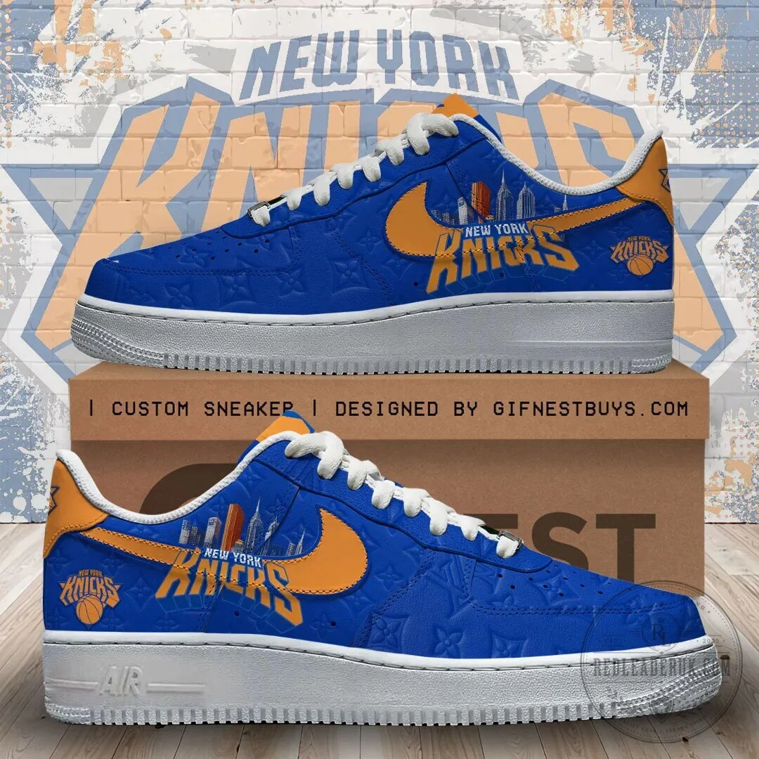 Custom Sneakers in Blue and Orange for New York Knicks Basketball Team Fans