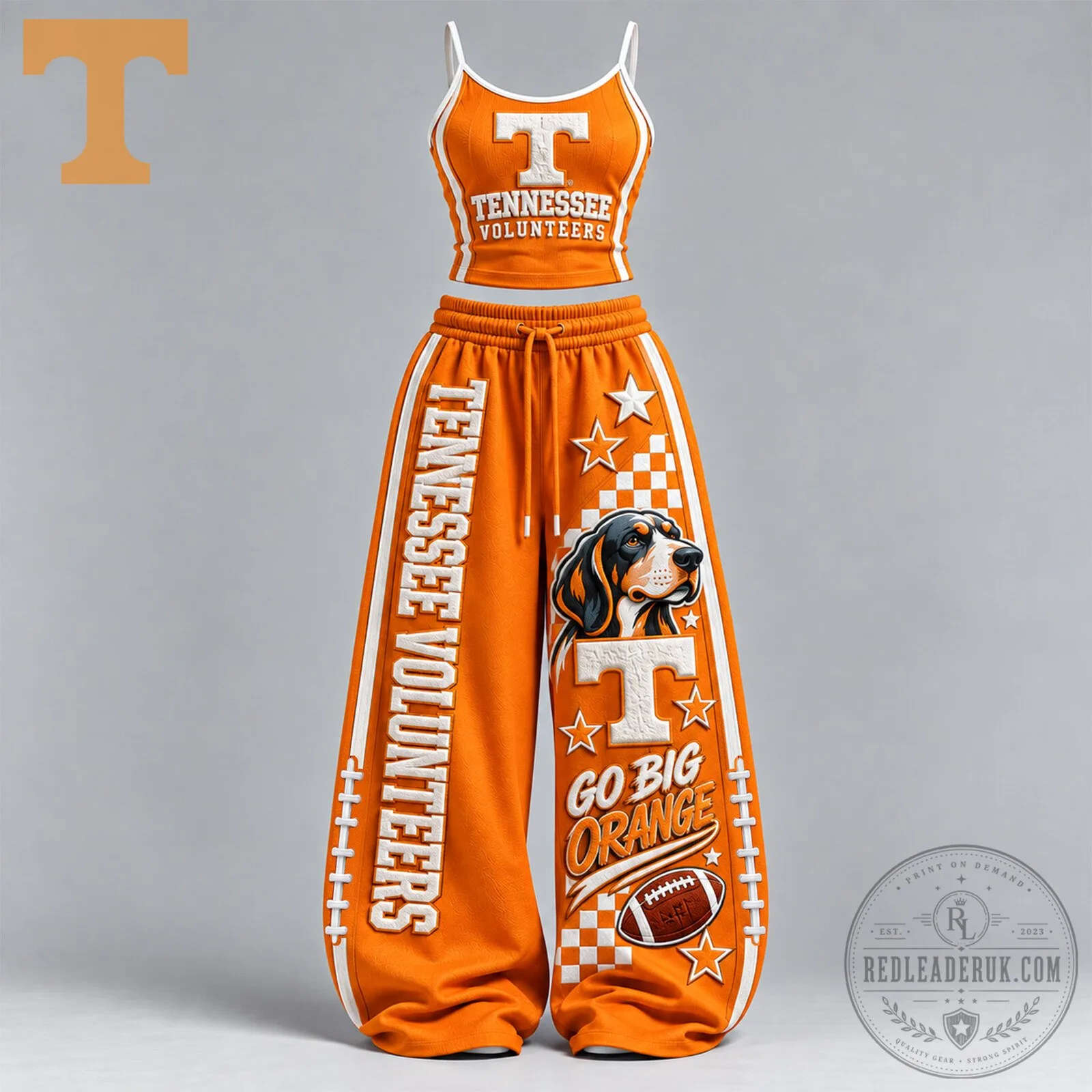 Tennessee Volunteers Hound Dog Mascot Football Wide Leg Pants Set