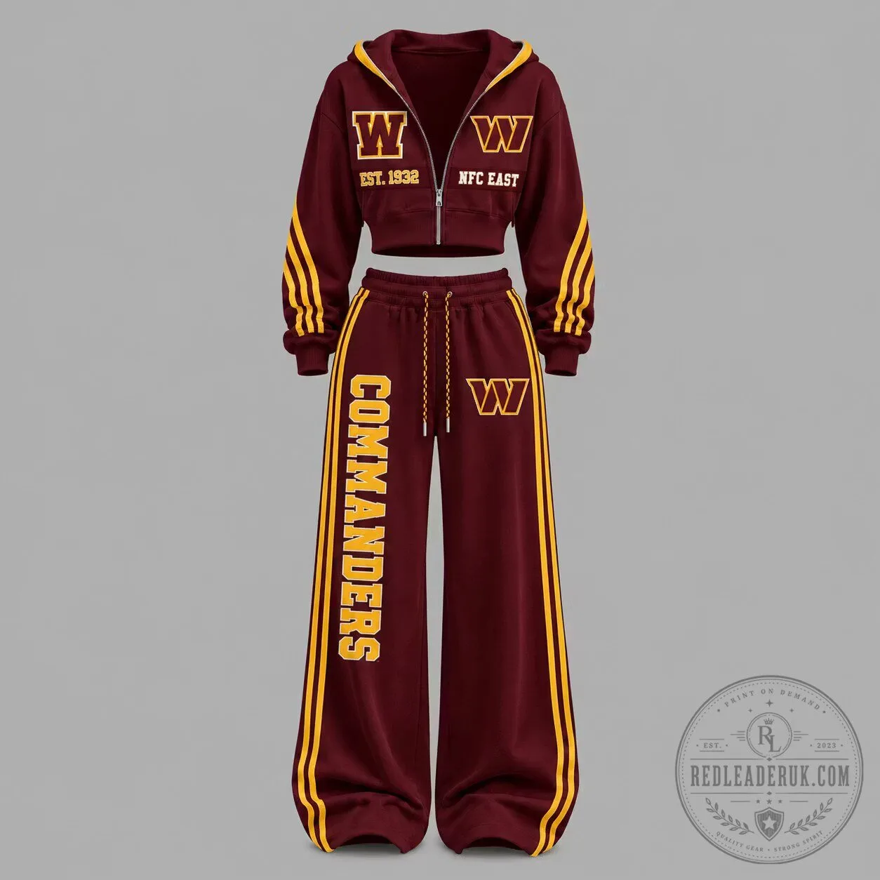 Washington Commanders Football Team Cropped Hoodie and Sweatpants Set