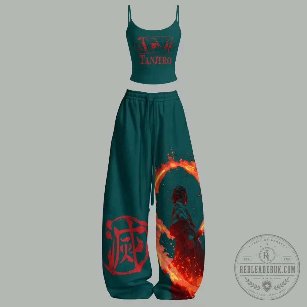 Demon Slayer Tanjiro Kamado Anime Womens Crop Top and Pants Set