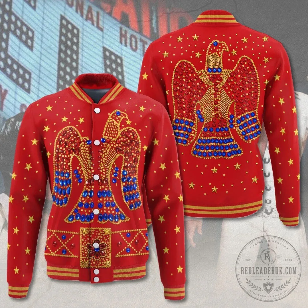Elvis Presley American Eagle Red Sequin Embellished Varsity Jacket