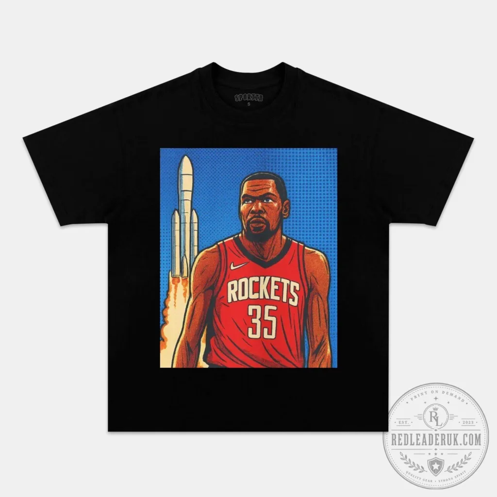 Houston Rockets Graphic Design T-Shirt Featuring Basketball Star Kevin Durant Houston Rockets Graphic Design T-Shirt Featuring Basketball Star Kevin Durant