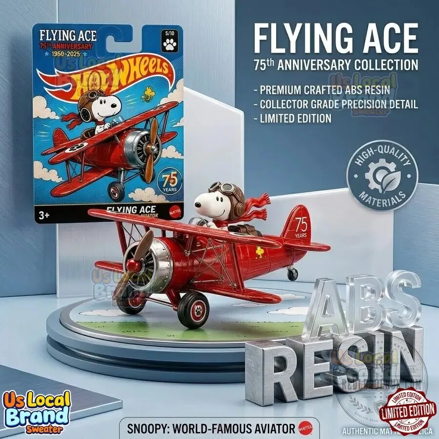 Snoopy Flying Ace 75th Anniversary Hot Wheels Red Baron Biplane Figurine