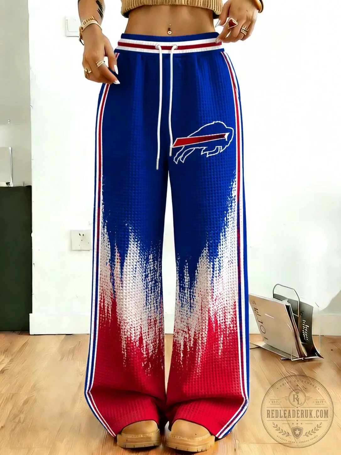Buffalo Bills Football Team Blue and Red Splatter Design Women's Pants