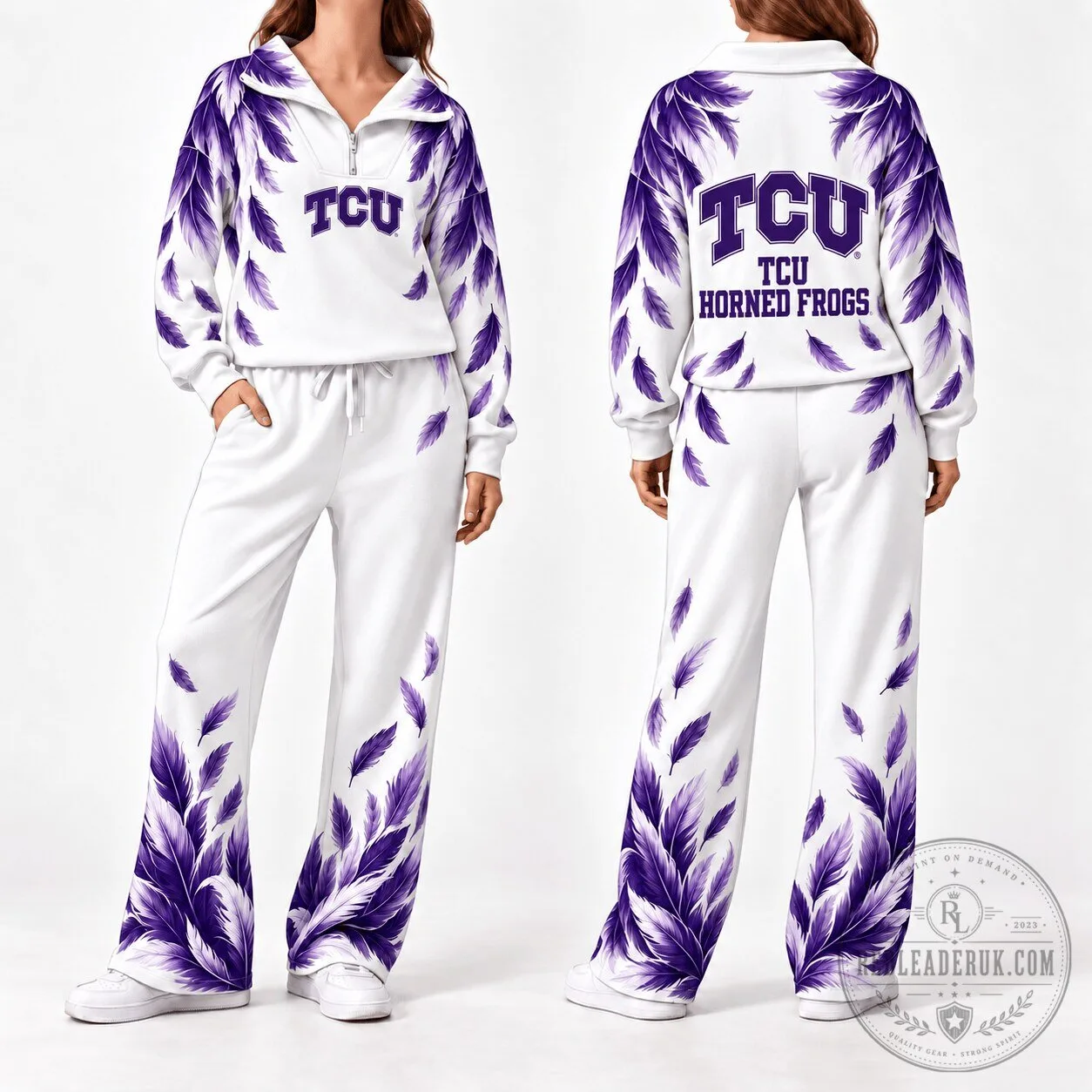 Texas Christian University Horned Frogs Feather Pattern Quarter Zip Sweatshirt and Pants Set