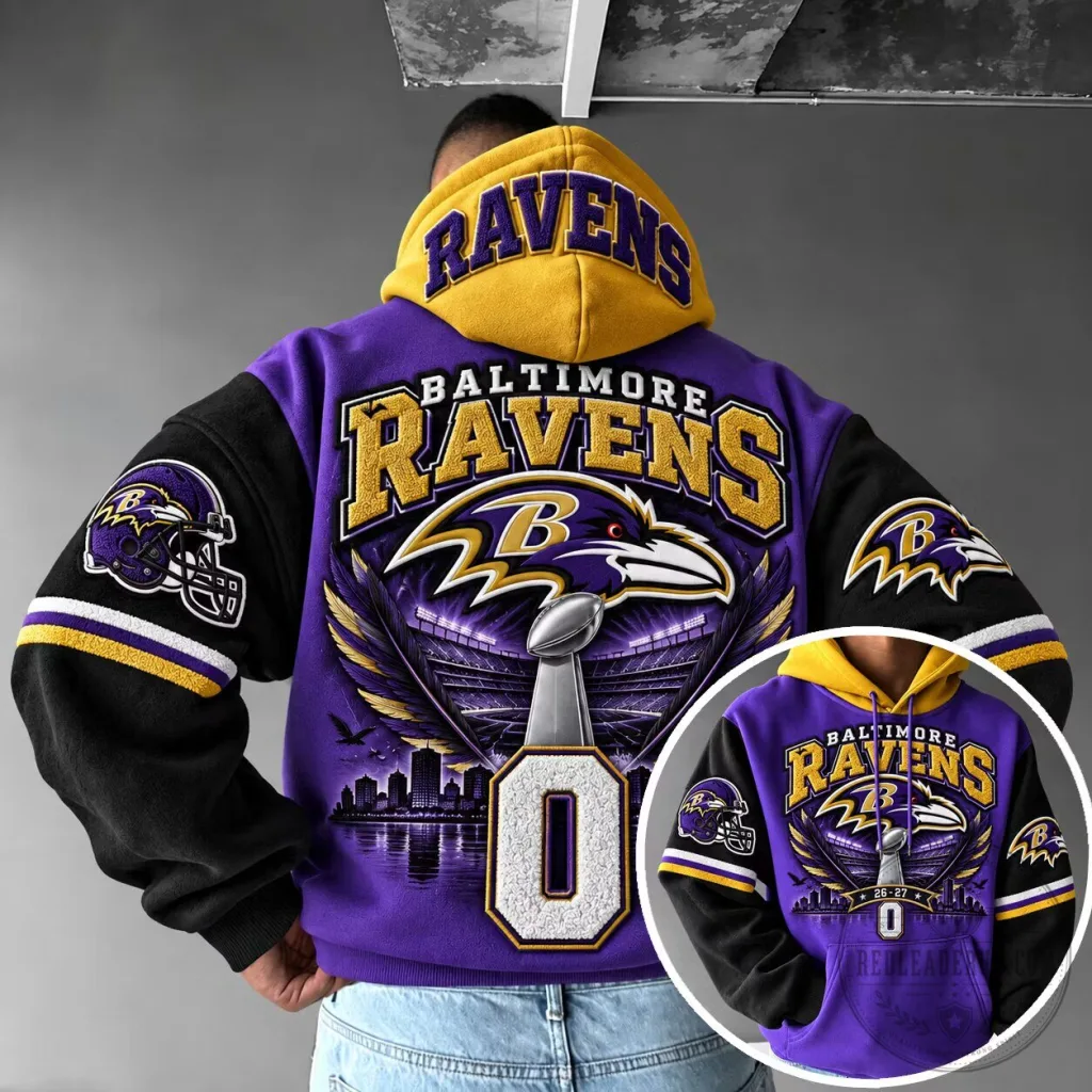 Baltimore Ravens Super Bowl Champions Purple and Gold Varsity Hoodie Baltimore Ravens Super Bowl Champions Purple and Gold Varsity Hoodie