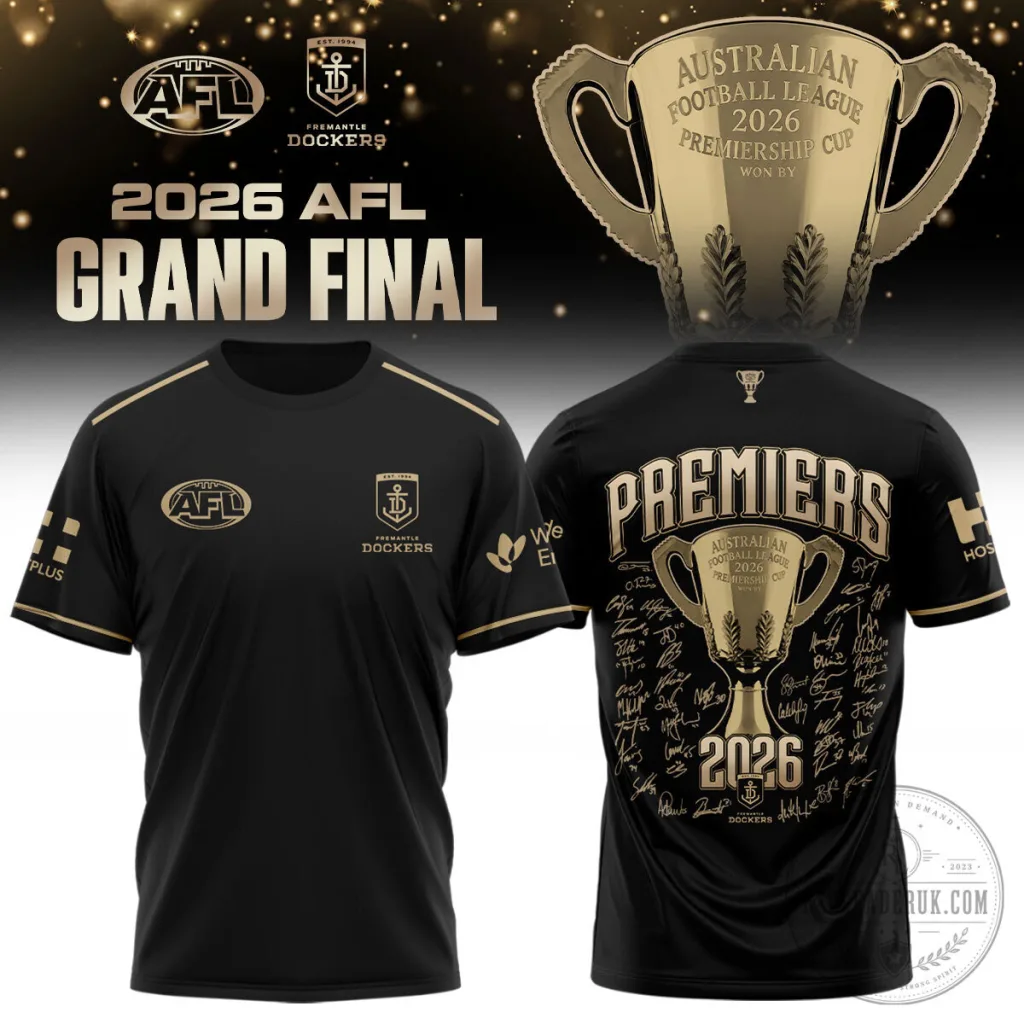 Fremantle Dockers 2026 Australian Football League Premiers Black Gold Football Jersey Fremantle Dockers 2026 Australian Football League Premiers Black Gold Football Jersey