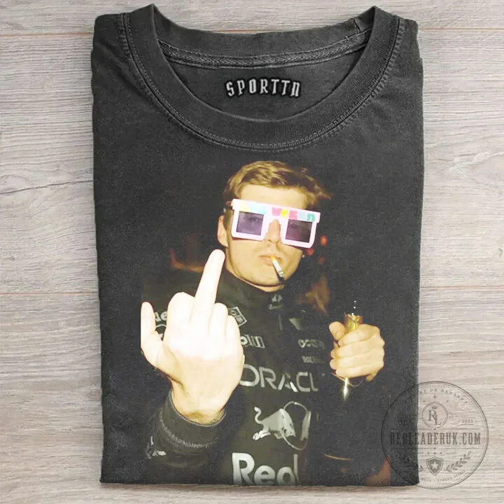 Humorous Middle Finger Meme Tee featuring Max Verstappen