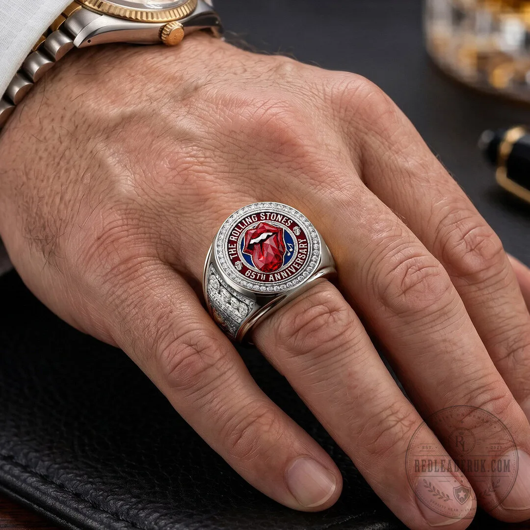 The Rolling Stones 65th Anniversary Gold Tone Red Tongue Logo Ring 11 The Rolling Stones 65th Anniversary Gold Tone Red Tongue Logo Ring