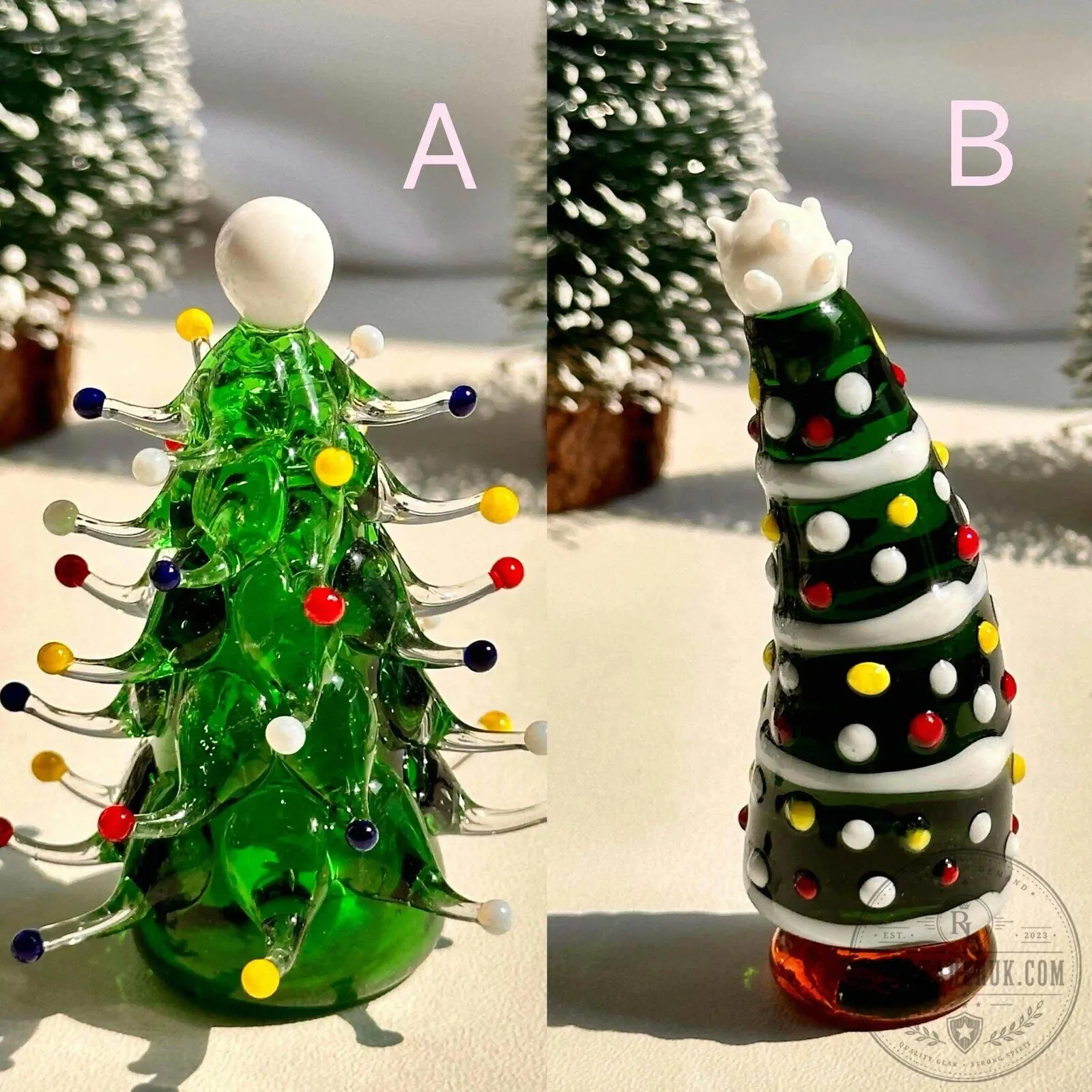 Handmade Lampwork Glass Miniature Christmas Tree Figurine Ornament