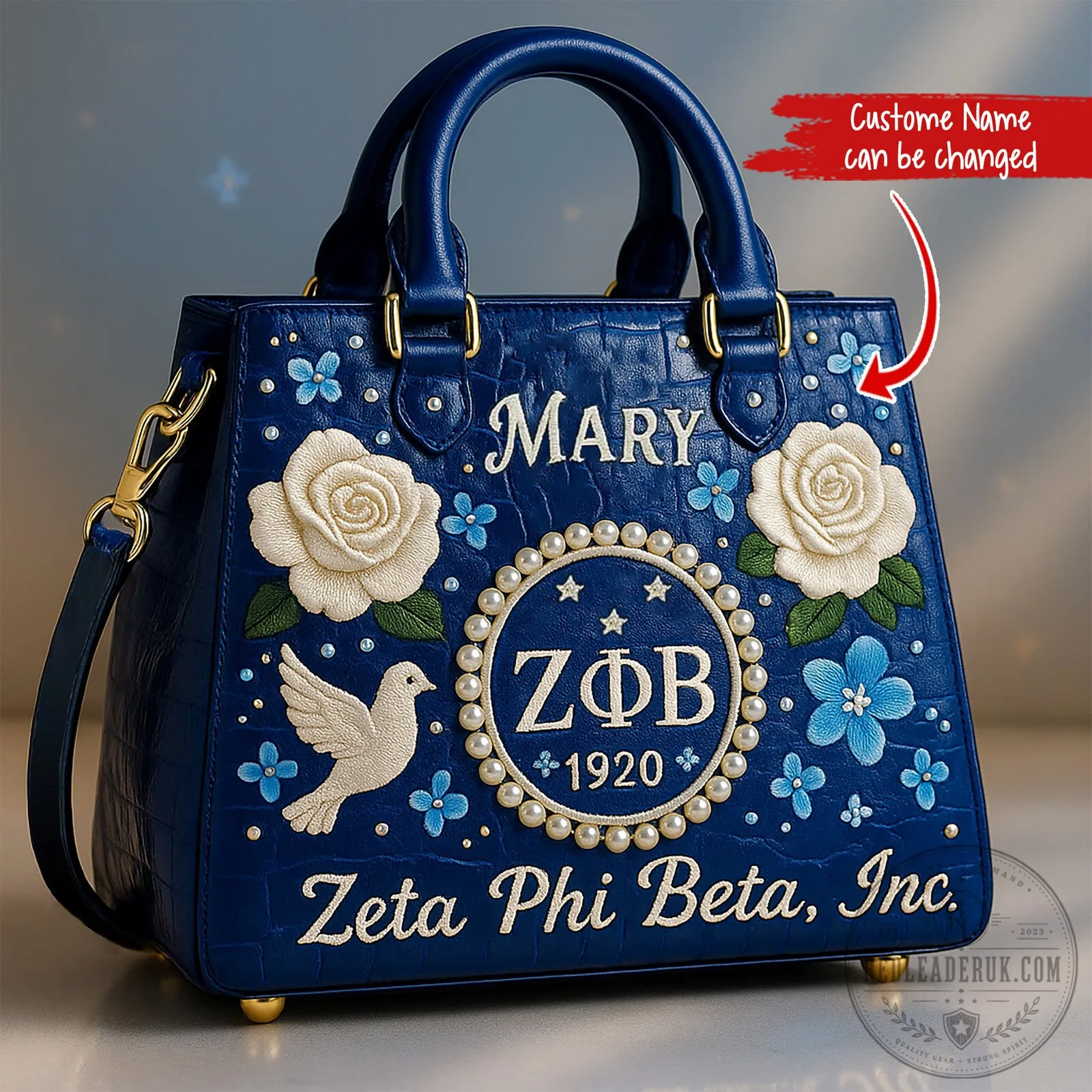 Zeta Phi Beta Sorority Personalized Embroidered Blue Handbag