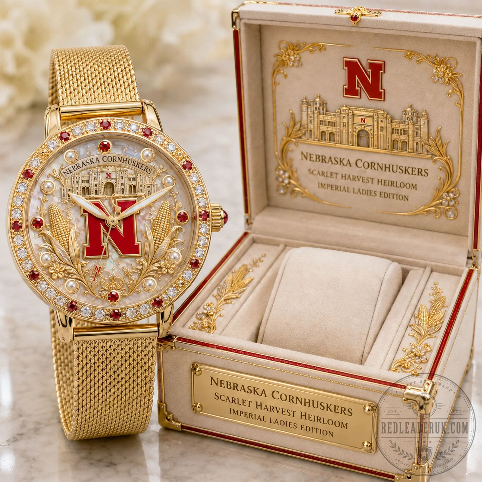 Nebraska Cornhuskers Scarlet Harvest Heirloom Imperial Ladies Gold Watch