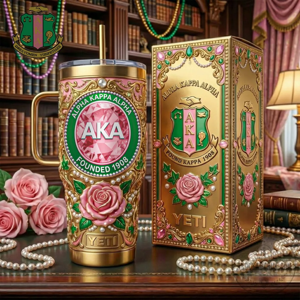 Alpha Kappa Alpha Sorority Pink and Green Yeti Tumbler Alpha Kappa Alpha Sorority Pink and Green Yeti Tumbler