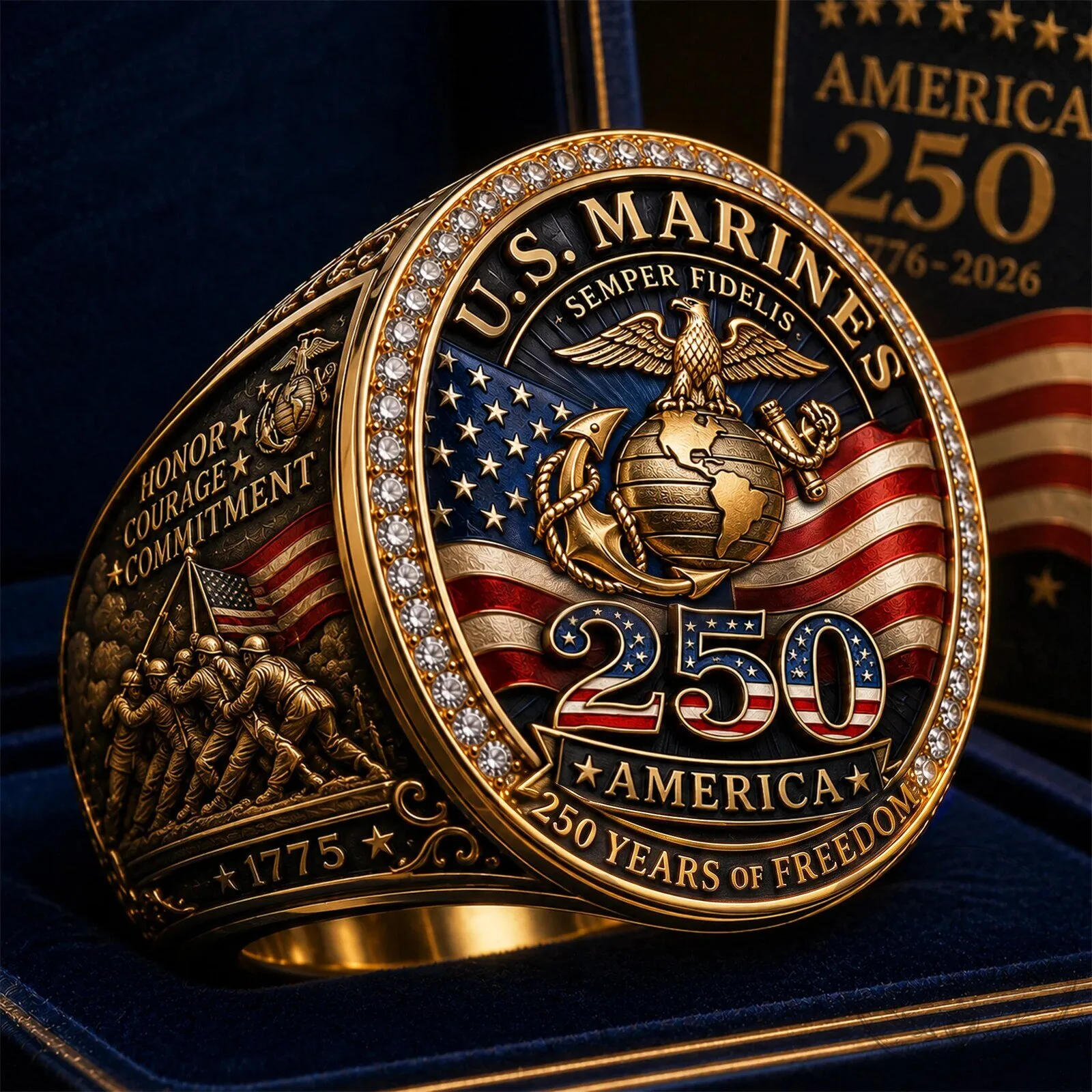 United States Marine Corps 250th Anniversary Commemorative Gold Ring