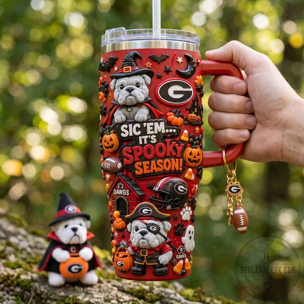 40oz Tumbler with Handle for Halloween Spooky Season - Georgia Bulldogs Design 40oz Tumbler with Handle for Halloween Spooky Season - Georgia Bulldogs Design