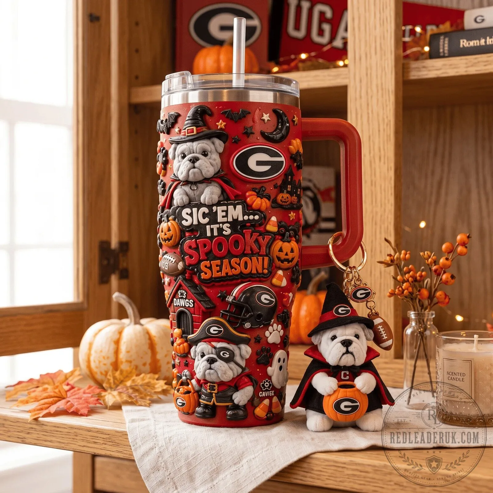 40oz Tumbler with Handle for Halloween Spooky Season - Georgia Bulldogs Design 4 40oz Tumbler with Handle for Halloween Spooky Season - Georgia Bulldogs Design