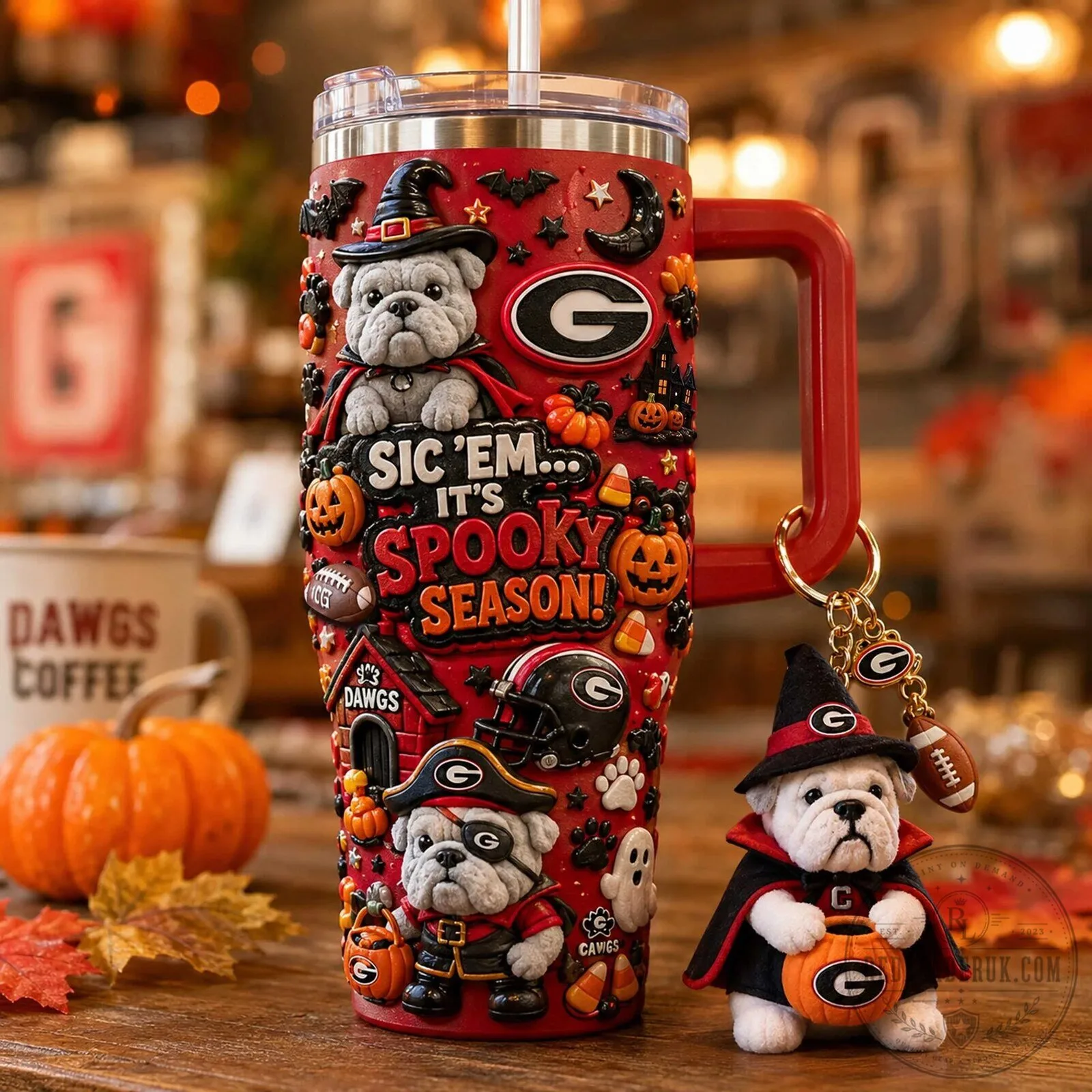 40oz Tumbler with Handle for Halloween Spooky Season - Georgia Bulldogs Design 5 40oz Tumbler with Handle for Halloween Spooky Season - Georgia Bulldogs Design