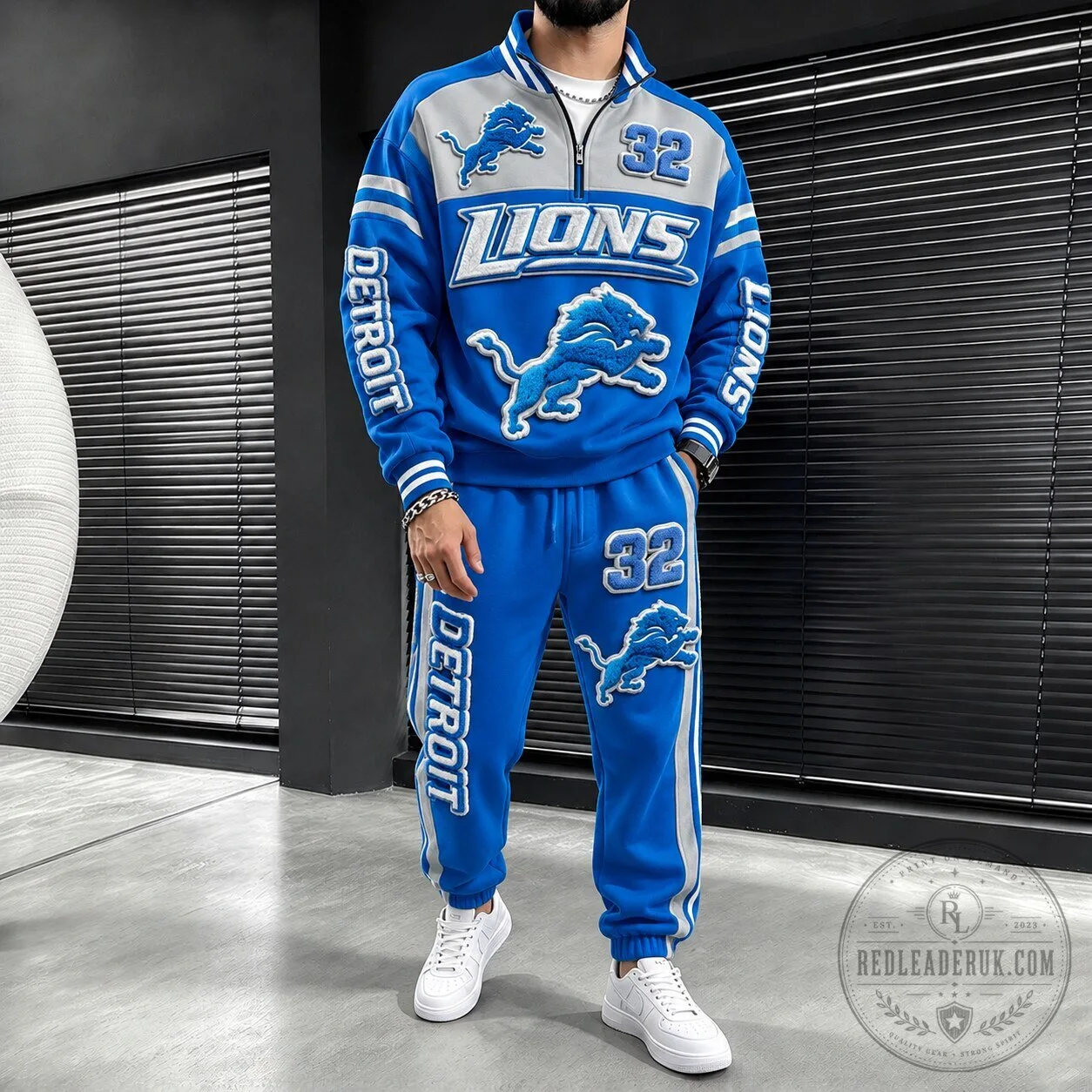 Detroit Lions Quarter Zip Sweatshirt and Jogger Sweatpants Tracksuit Set