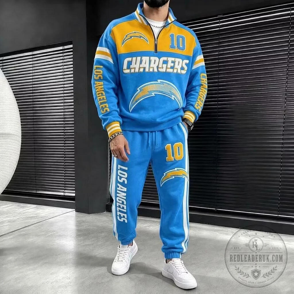 Los Angeles Chargers Football Team Quarter-Zip Pullover Sweatshirt and Joggers Tracksuit Set