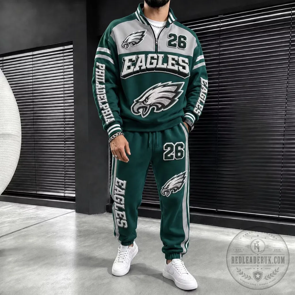 Philadelphia Eagles Quarter Zip Pullover Sweatshirt and Jogger Pants Set Philadelphia Eagles Quarter Zip Pullover Sweatshirt and Jogger Pants Set