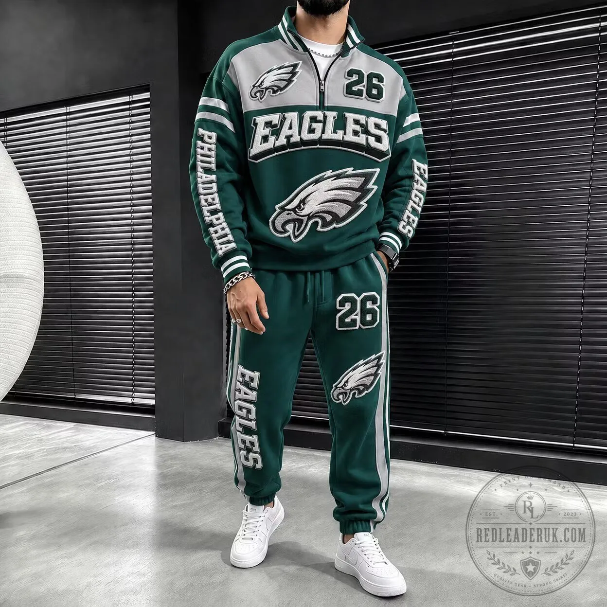 Philadelphia Eagles Quarter Zip Pullover Sweatshirt and Jogger Pants Set