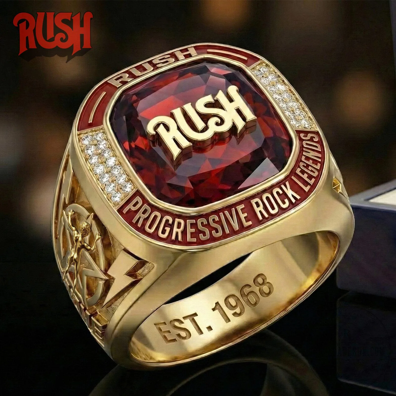 Rush Progressive Rock Legends Est 1968 Gold Band Ring