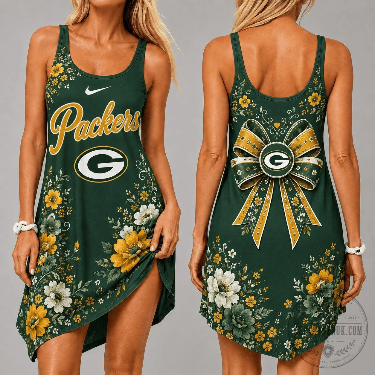Green Bay Packers Floral Sleeveless Dress for Women