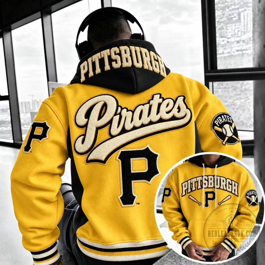 Pittsburgh Pirates Baseball Team Yellow and Black Varsity Style Hoodie Pittsburgh Pirates Baseball Team Yellow and Black Varsity Style Hoodie