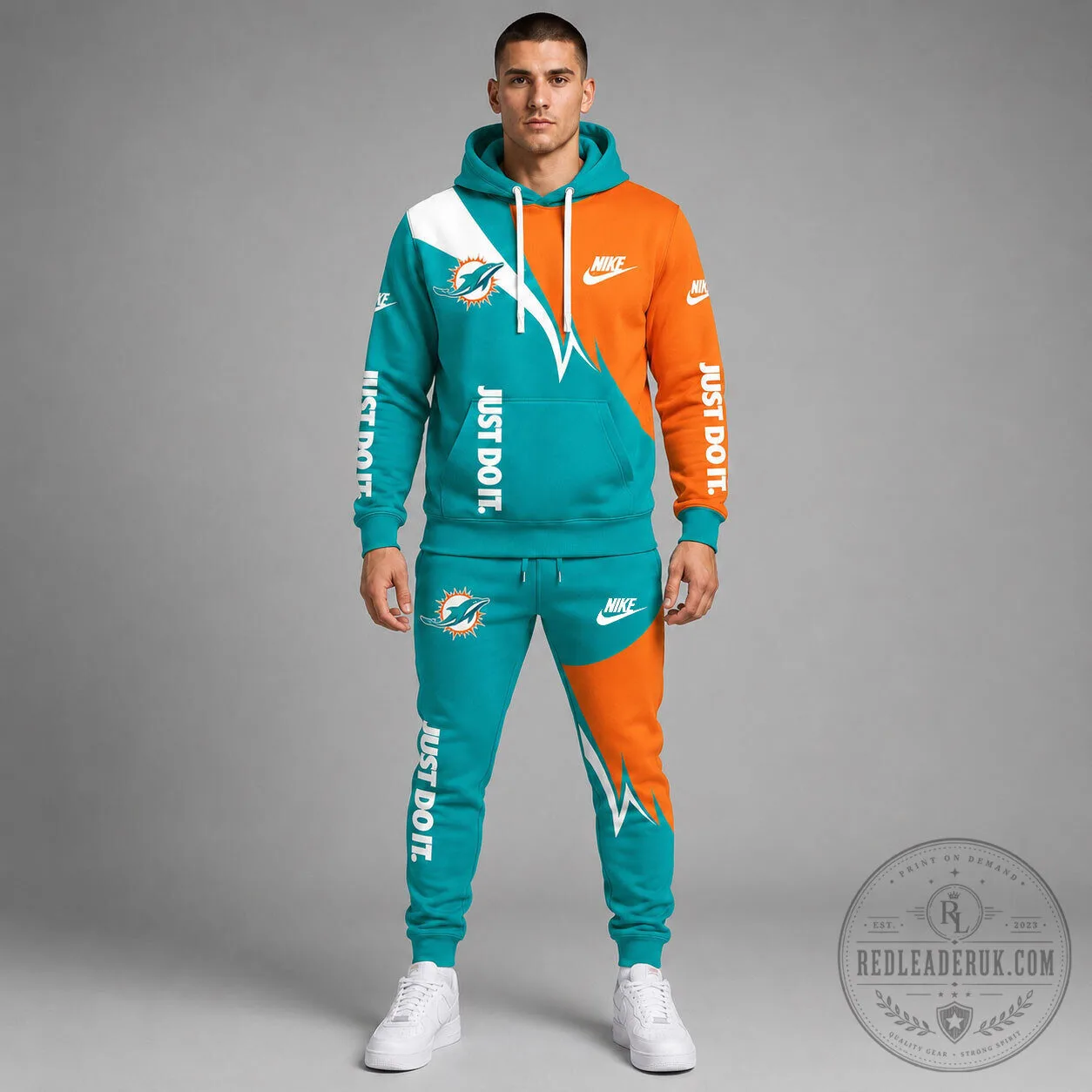Miami Dolphins Nike Just Do It Logo Split Color Hoodie and Sweatpants Set