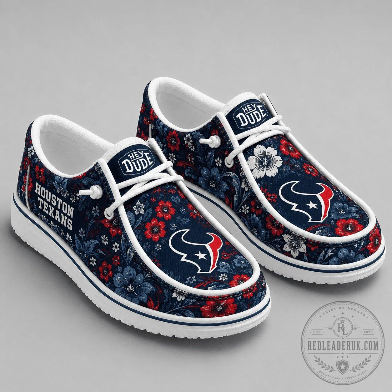 Houston Texans Floral Pattern Slip-On Shoes 1 Houston Texans Floral Pattern Slip-On Shoes