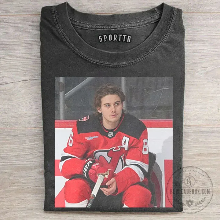 Graphic T-Shirt featuring Hockey Player Jack Hughes of the New Jersey Devils 1 Graphic T-Shirt featuring Hockey Player Jack Hughes of the New Jersey Devils