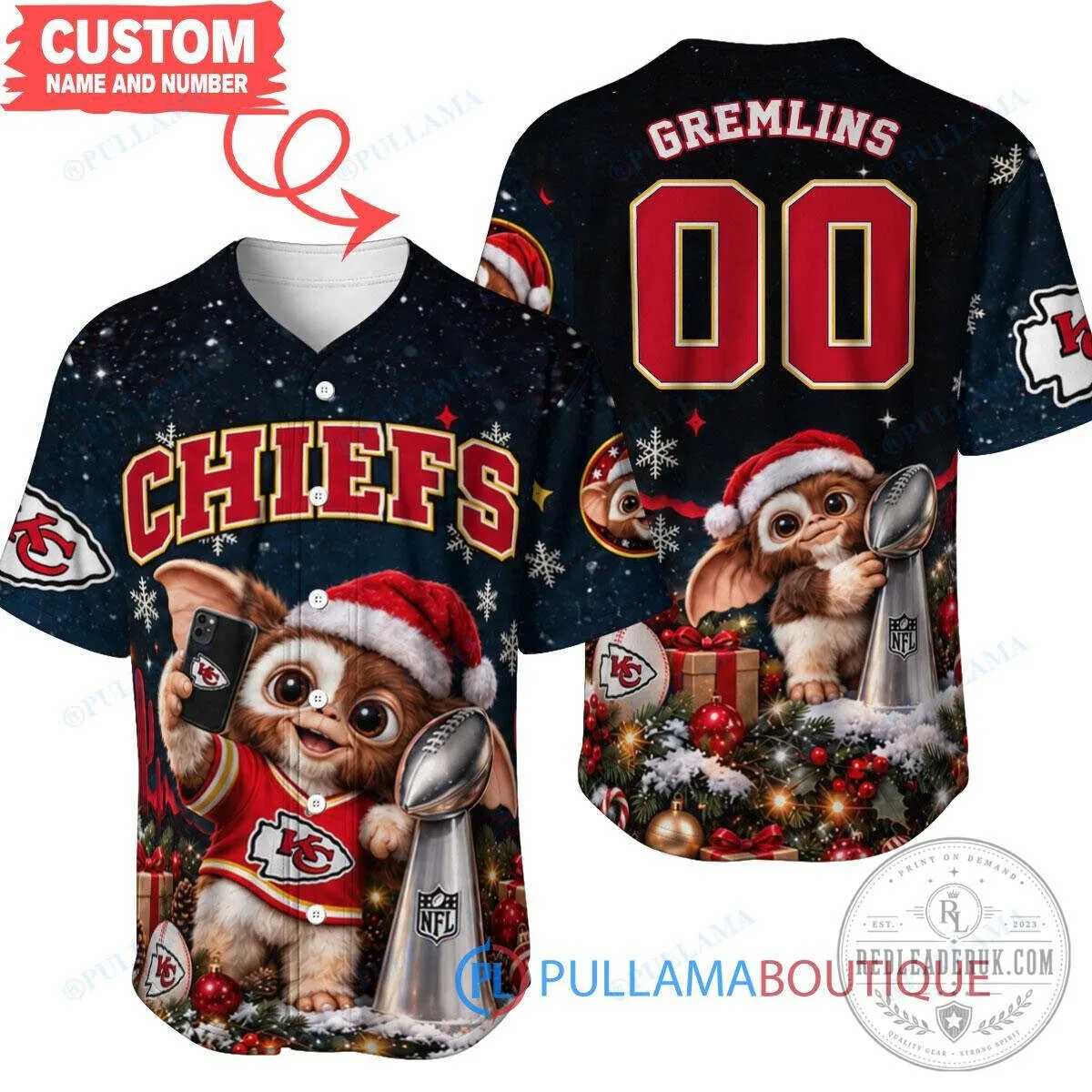 Kansas City Chiefs Gremlins Christmas Super Bowl Trophy Football Jersey