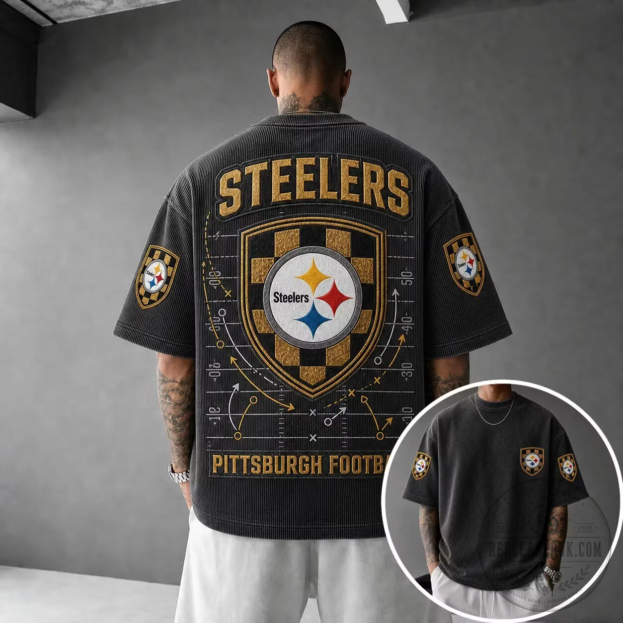 Pittsburgh Football Steelers Vintage Style Black Oversized T-Shirt