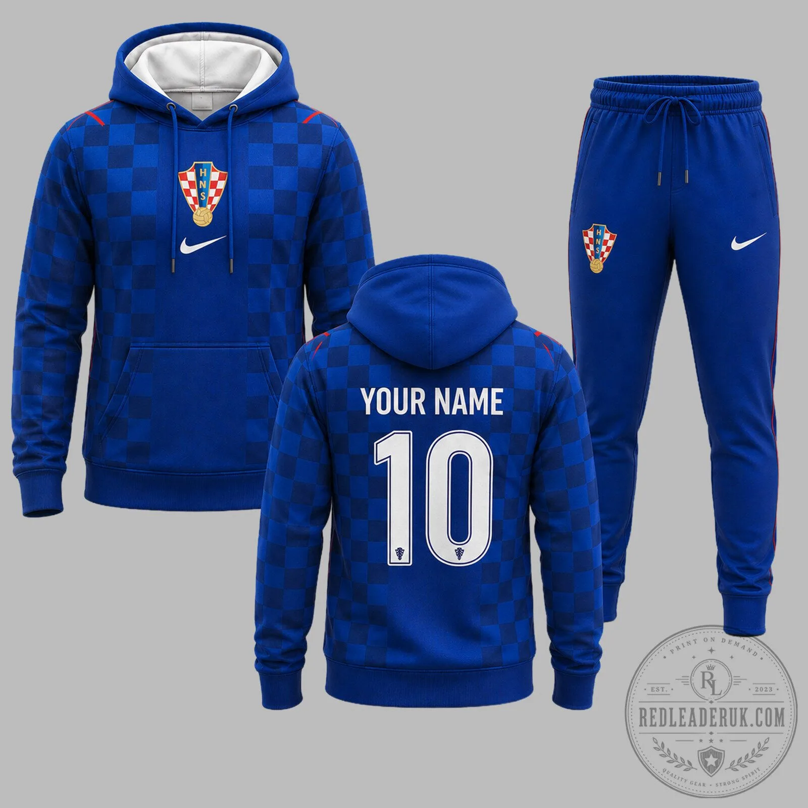 Croatia National Football Team Blue Checkered Hoodie and Jogger Pants Set