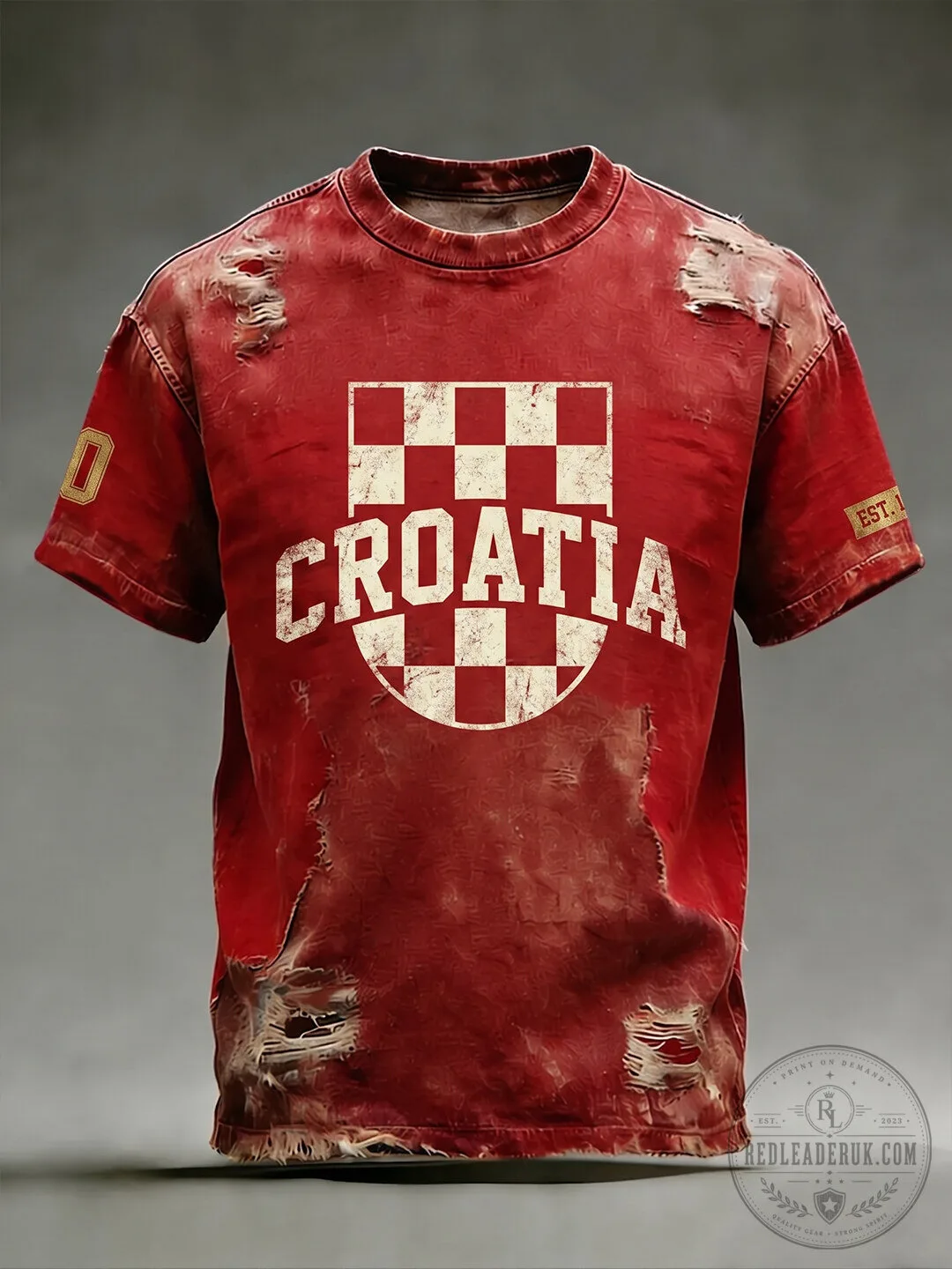 Croatia Football Fan Distressed Red T-Shirt