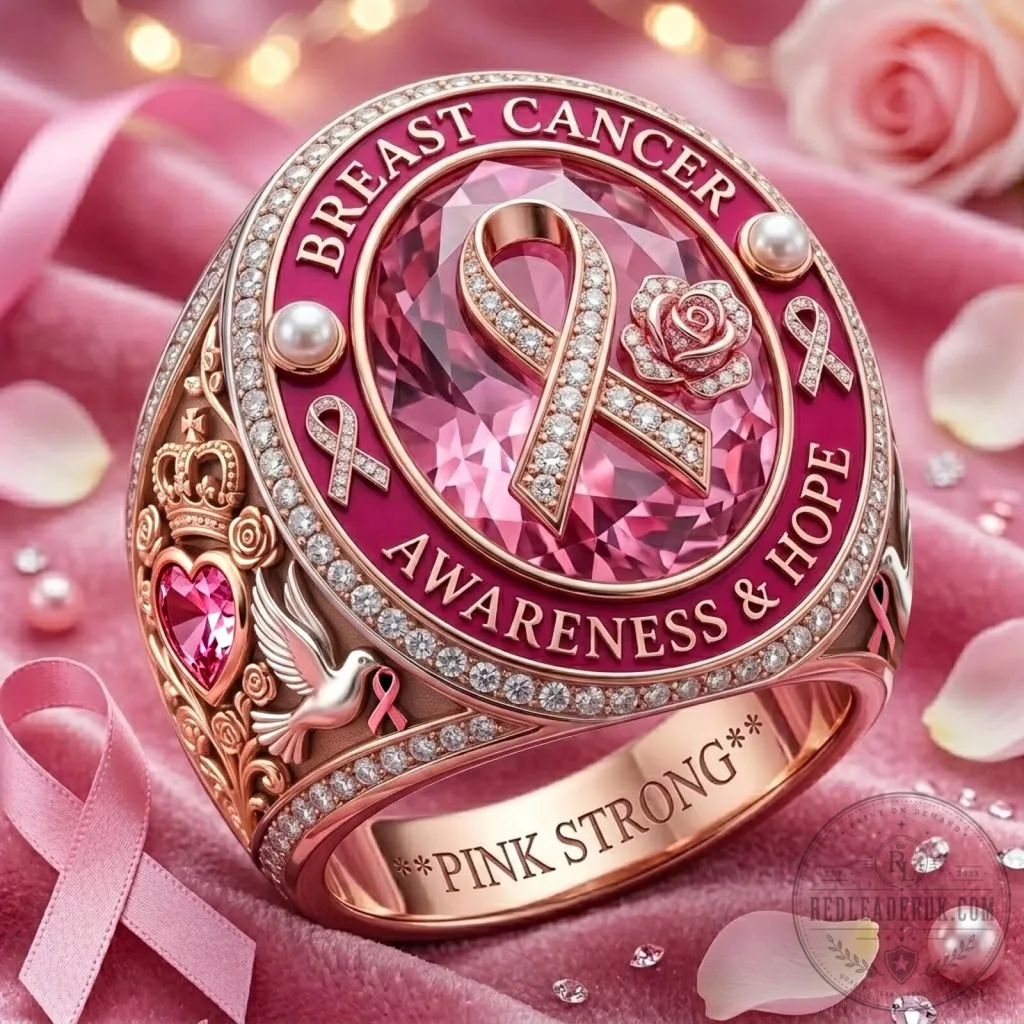Breast Cancer Awareness Pink Ribbon Hope Rose Gold Ring Breast Cancer Awareness Pink Ribbon Hope Rose Gold Ring