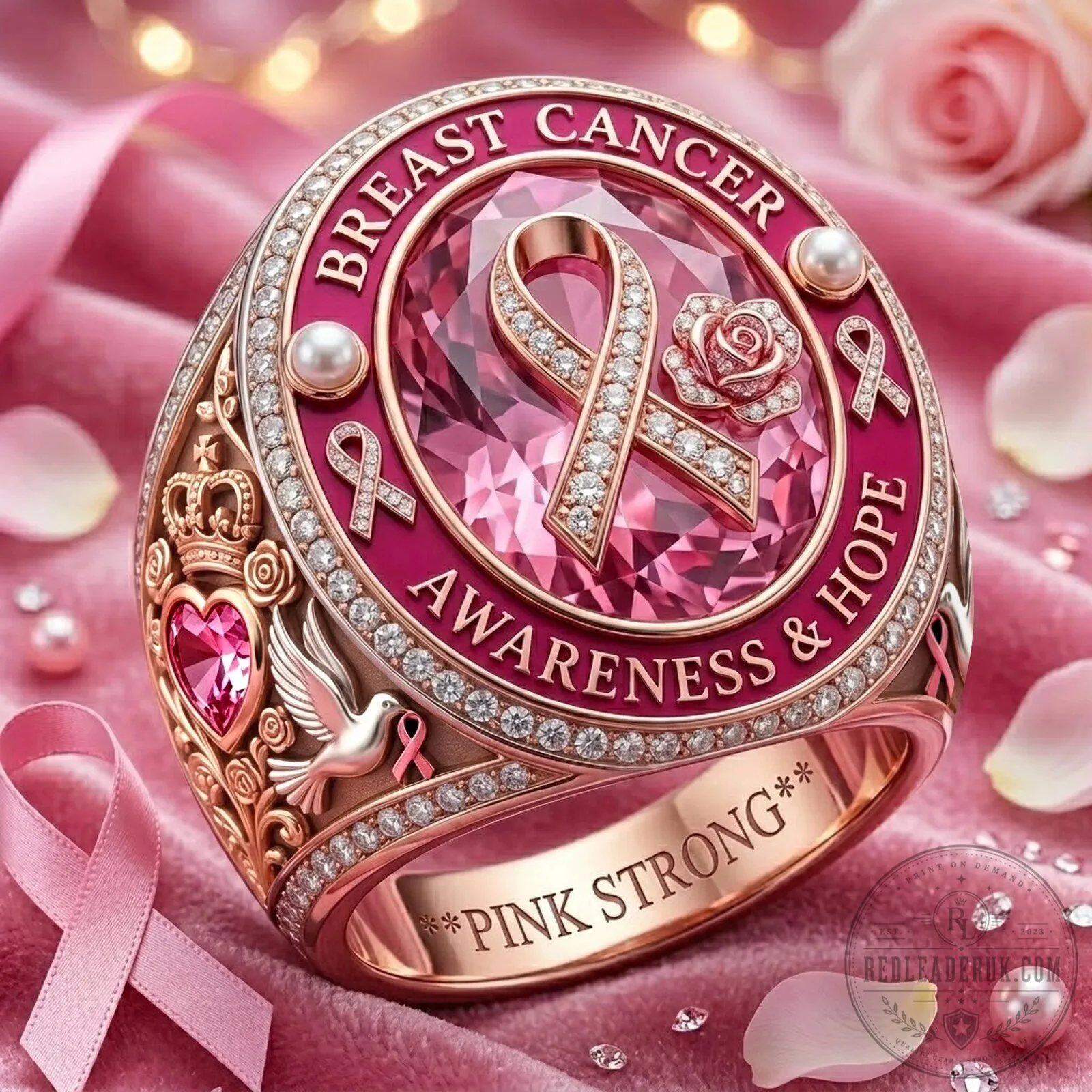 Breast Cancer Awareness Pink Ribbon Hope Rose Gold Ring 1 Breast Cancer Awareness Pink Ribbon Hope Rose Gold Ring