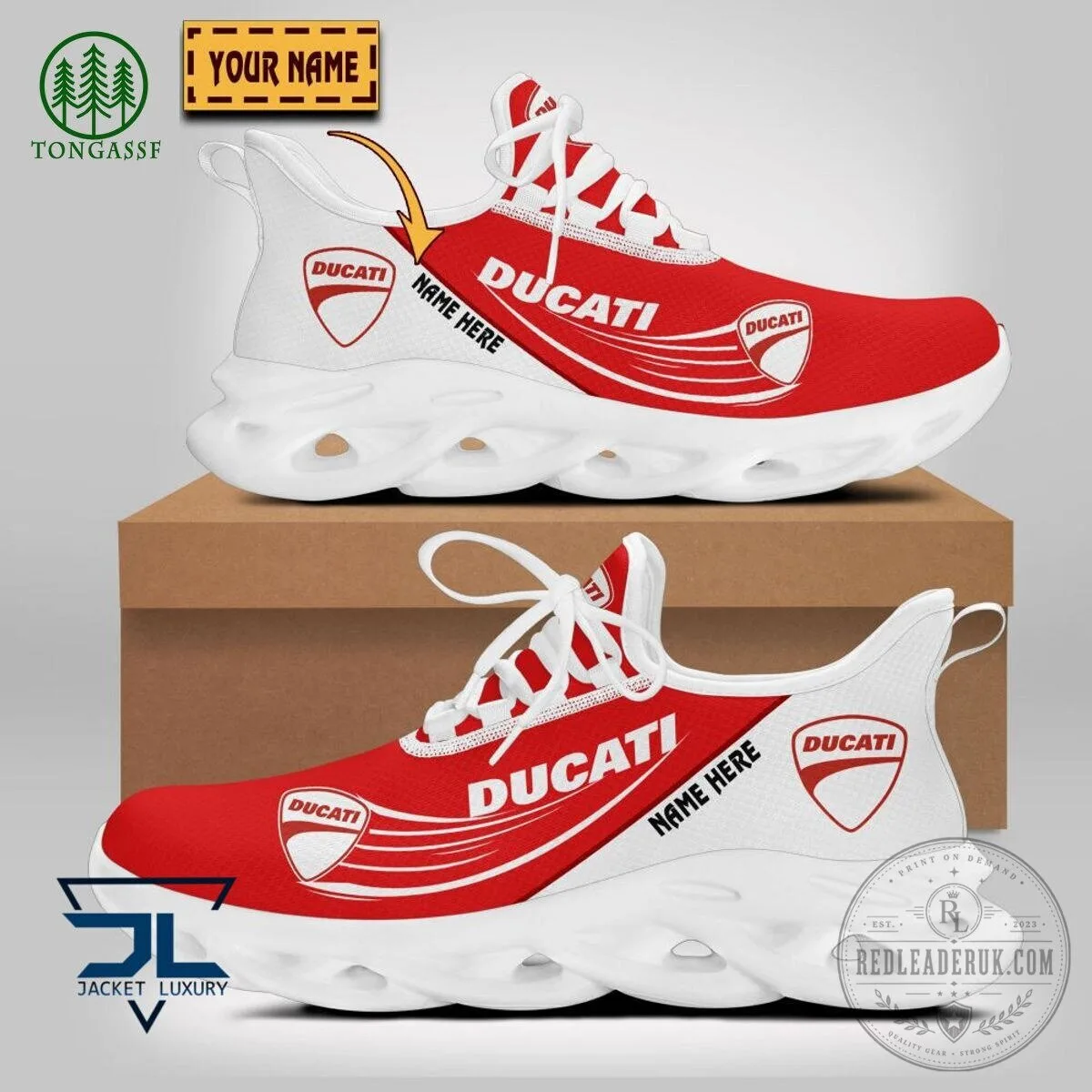 Ducati Red and White Custom Name Chunky Sneakers Running Shoes