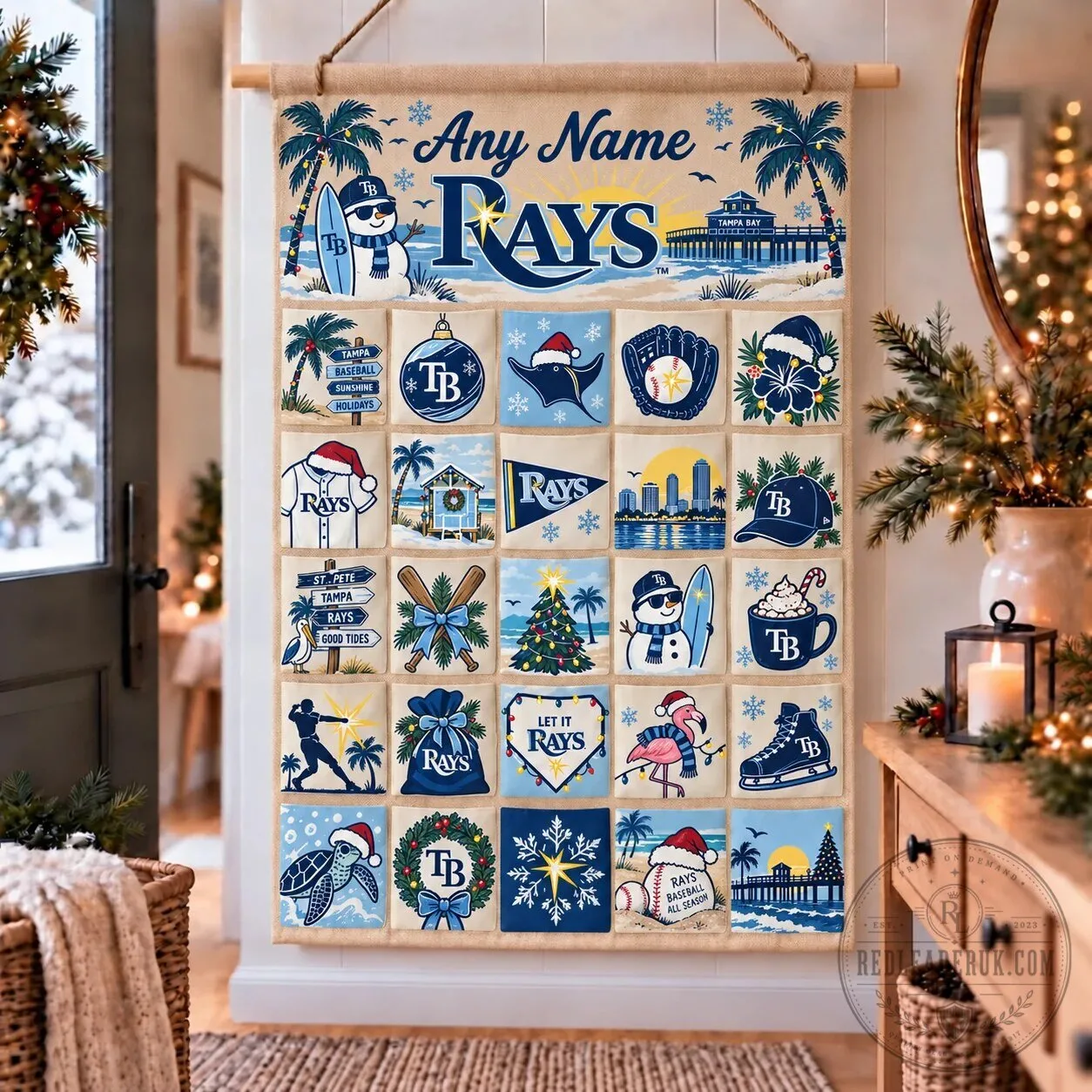 Tampa Bay Rays Christmas Holiday Advent Calendar Wall Hanging