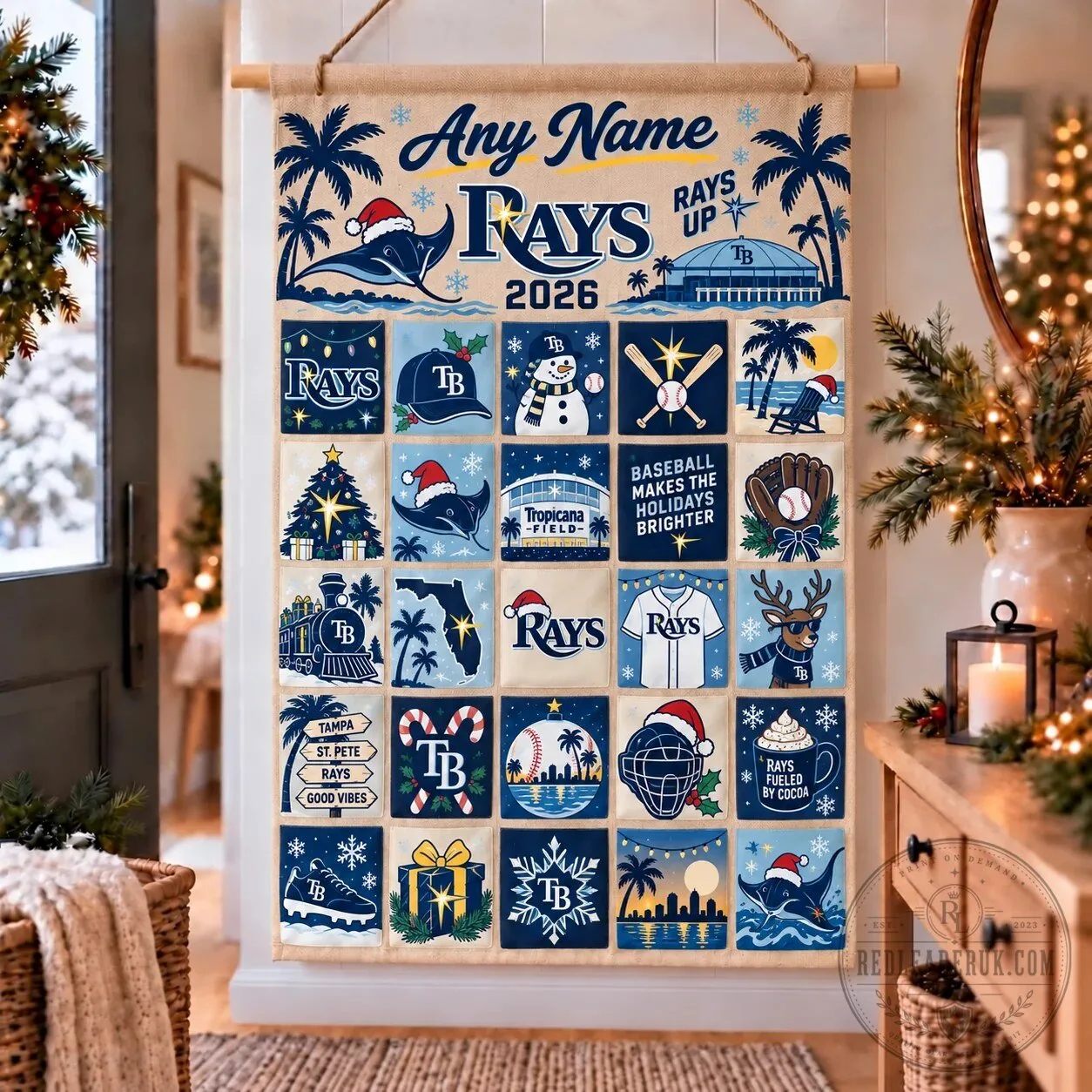 Tampa Bay Rays Christmas Holiday Custom Wall Advent Calendar