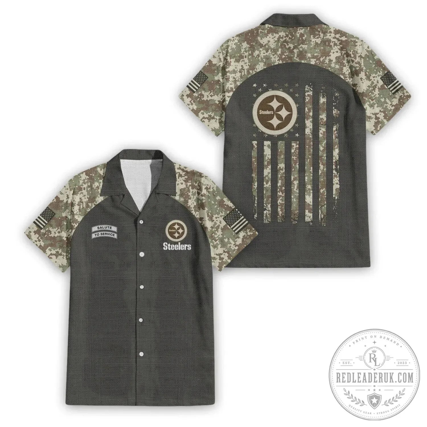 Hawaiian Shirt with Military Camouflage for Pittsburgh Steelers Salute To Service